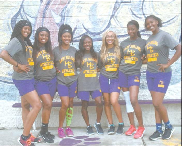 Skip Leon/FOR THE MARLIN DEMOCRAT          The Marlin girls’ track team’s 4x100 and 4x200 relay teams will compete at the state meet Saturday. Danielle Noble will compete in the shot put competition. The squad consists of (from left) Aniya Williams, Charlesetta Lewis, Taliyah Davis, Kendra Hayes, Diamond McCraw, Kierrae Davis and Danielle Noble.
