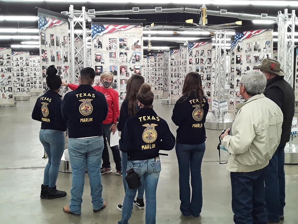 Groups from various community school districts visited the exhibit as well, as it is a unique and educational opportunity. Pictured are Marlin ISD FFA students