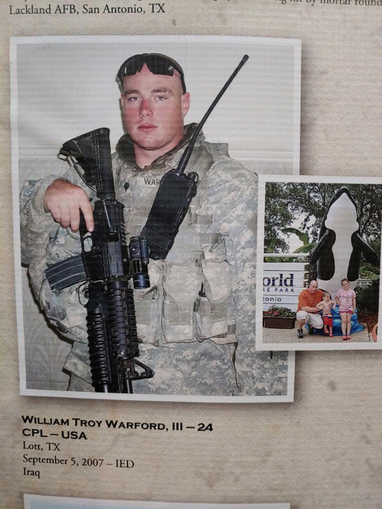 William Troy Warford II, of Lott, passed away on September 5, 2007 thanks to an IED in Iraq. He is buried at Clover Hill Cemetery in Lott.