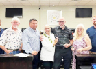 Pictured (l to r): Councilmembers Cecil Sparks and Jo Mark Taylor, City Manager Jason Creacy, Kathleen Barrett, Dr. John Barrett, Mayor Susan Byrd and Councilmember William Roe. Photo contributed by Elizabeth Richardson