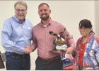 State Senator Brian Birdwell is honored with the Falls County Republican Party Ronald Reagan Spirit Award. Pictured is William Roe and former Mayor Elizabeth Nelson. Elizabeth Richardson photo/Marlin Democrat