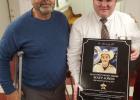 , Reisel Police Chief Danny Krumnow with Falls County Sherrif Ricky Scaman honoring Sheriff’s Deputy Matt Jones.